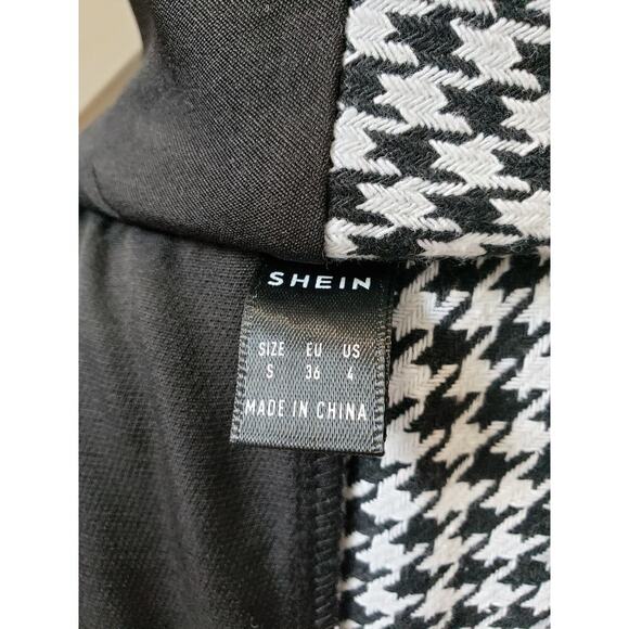 SHEIN Blazer Jacket Women Small Black White Houndstooth Double Breasted 4 Button - Picture 3 of 13